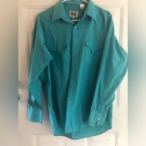 Vintage Ely Cattleman Teal Long Sleeve Pearl Snap Button Up